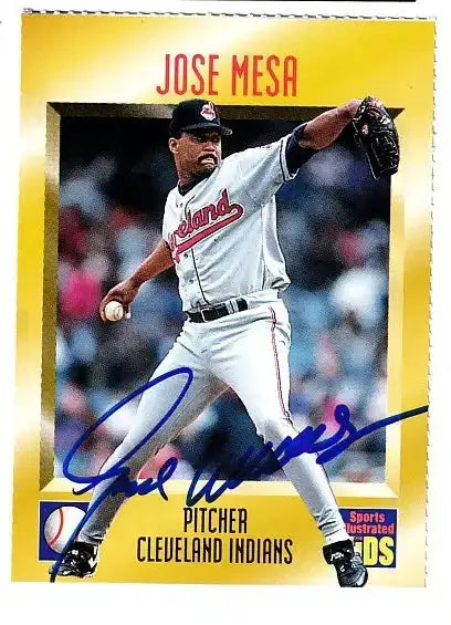 Jose Mesa autographed SI for Kids card - pitcher for the Cleveland Indians, signed in blue Sharpie