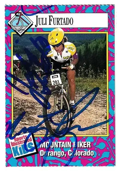 Juli Furtado autographed SI for Kids card - mountain biker, signed in blue Sharpie