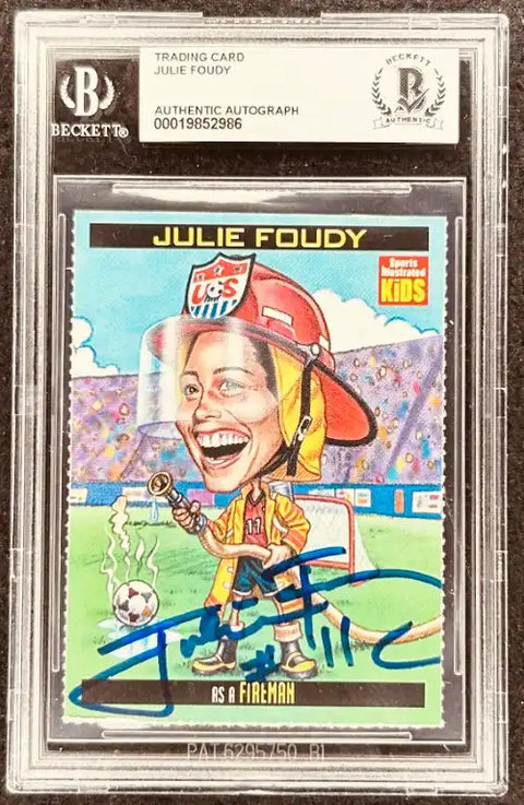 Julie Foudy signed trading card as firefighter, Beckett authenticated, Sports Illustrated Kids