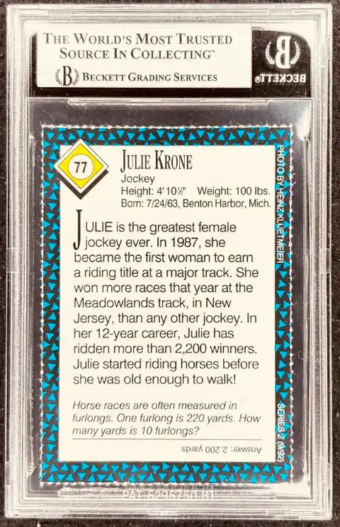 Julie Krone jockey trading card, Beckett graded, racing memorabilia collectible