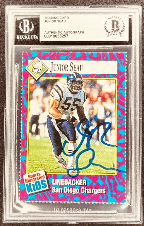 Junior Seau signed Chargers 1993 SI for Kids card BAS slab - AutographsForSale.com