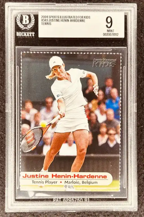 Justine Henin-Hardenne tennis player autograph card, 2004 Sports Illustrated for Kids, graded Beckett 9 Mint
