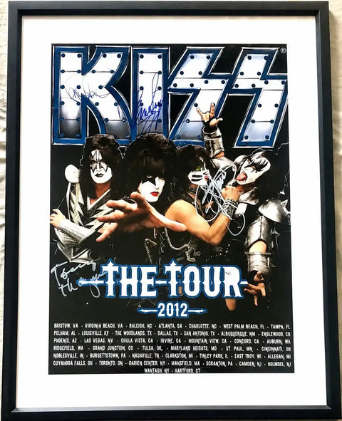 KISS full group signed 2012 tour poster framed Gene Simmons Paul Stanley JSA - AutographsForSale.com