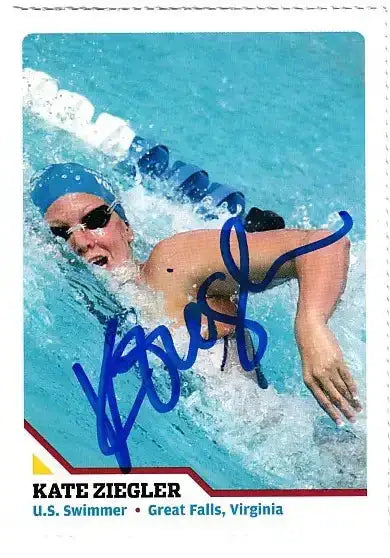 Kate Ziegler autographed SI for Kids card - U.S. swimmer, signed in blue Sharpie