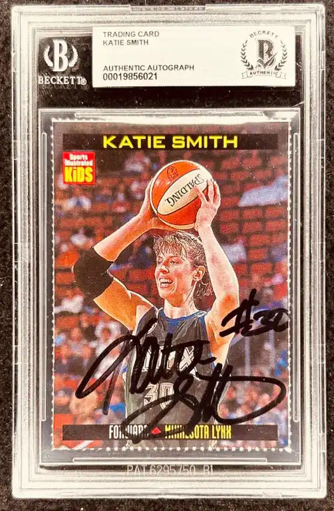 Katie Smith autographed basketball trading card, Beckett authenticated, Minnesota Lynx forward