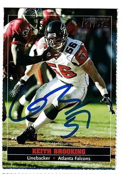 Keith Brooking autographed SI for Kids card - linebacker for the Atlanta Falcons, signed in blue Sharpie