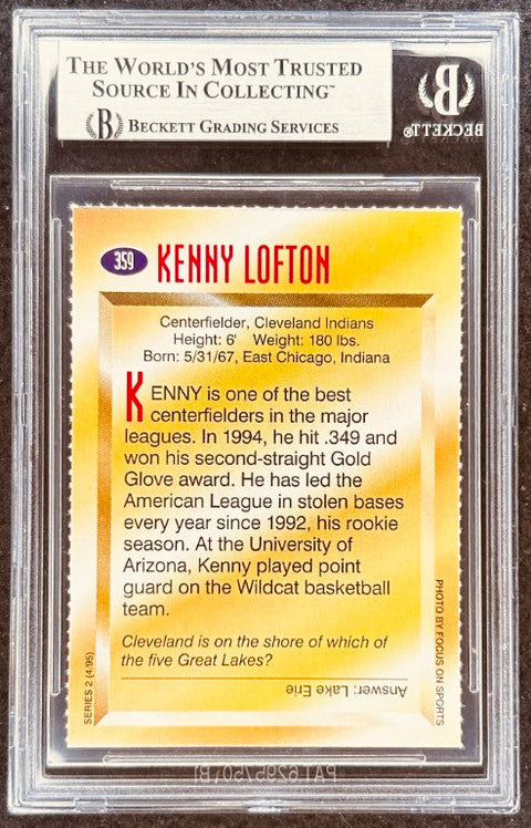 Kenny Lofton signed Indians 1995 SI for Kids card BAS (back)