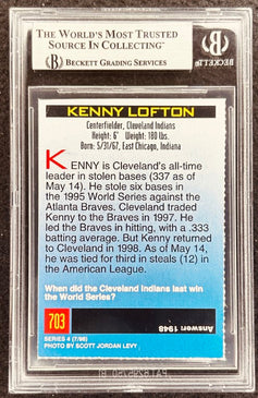 Kenny Lofton signed Indians 1998 SI for Kids card BAS (back)