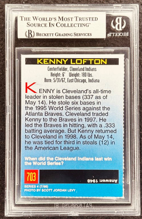 Kenny Lofton signed Indians 1998 SI for Kids card BAS (back)
