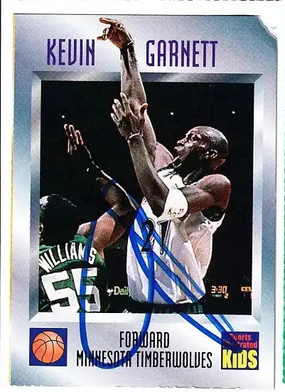Kevin Garnett autographed SI for Kids card - forward for the Minnesota Timberwolves, signed in blue Sharpie
