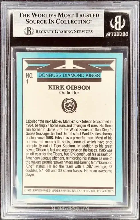 Kirk Gibson signed Detroit Tigers 1986 Donruss Diamond King card BAS - AutographsForSale.com