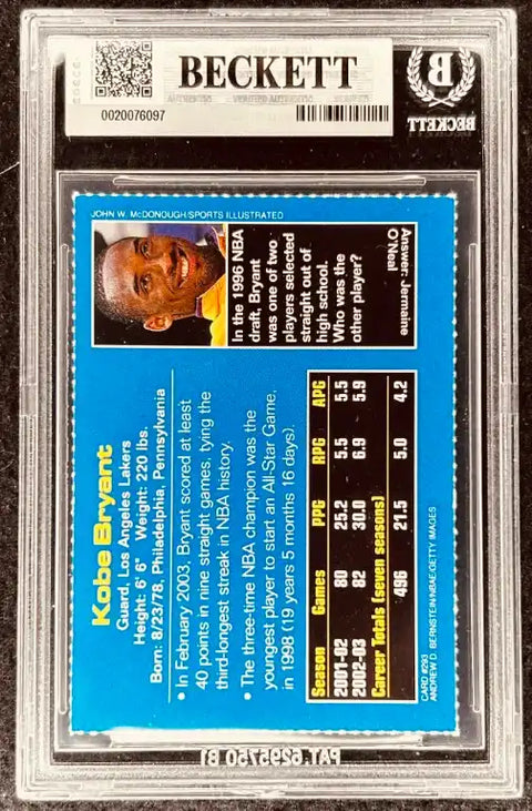 Kobe Bryant 2003-04 SI for Kids autographed trading card, Beckett authenticated, NBA memorabilia
