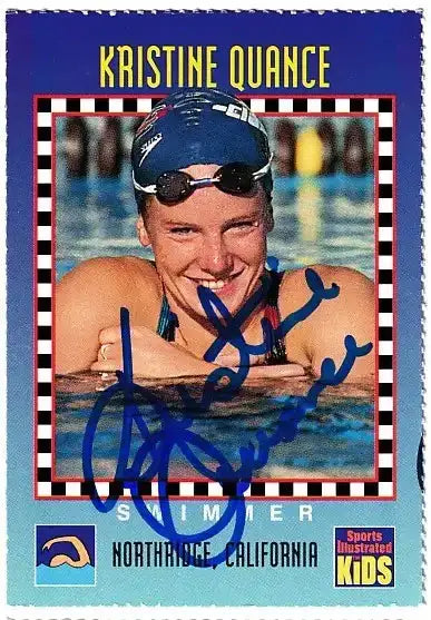 Kristine Quance autographed SI for Kids card - competitive swimmer, signed in blue Sharpie