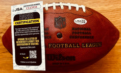 JSA certified authentic NFL football with Wilson branding and basic certification card, ideal for collectors.