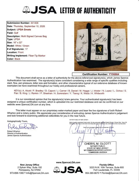 LPGA golf bag signed by 17 greats JSA Nancy Lopez Lorena Ochoa Annika Sorenstam - AutographsForSale.com