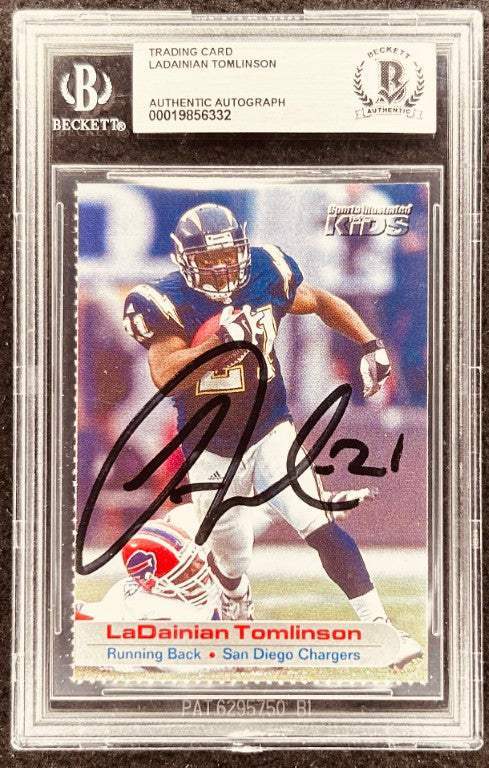 LaDainian Tomlinson signed Chargers 2002 SI for Kids card BAS slab - AutographsForSale.com