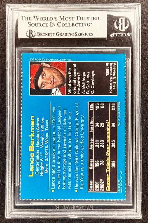 Lance Berkman signed Astros 2002 SI for Kids card BAS (back)