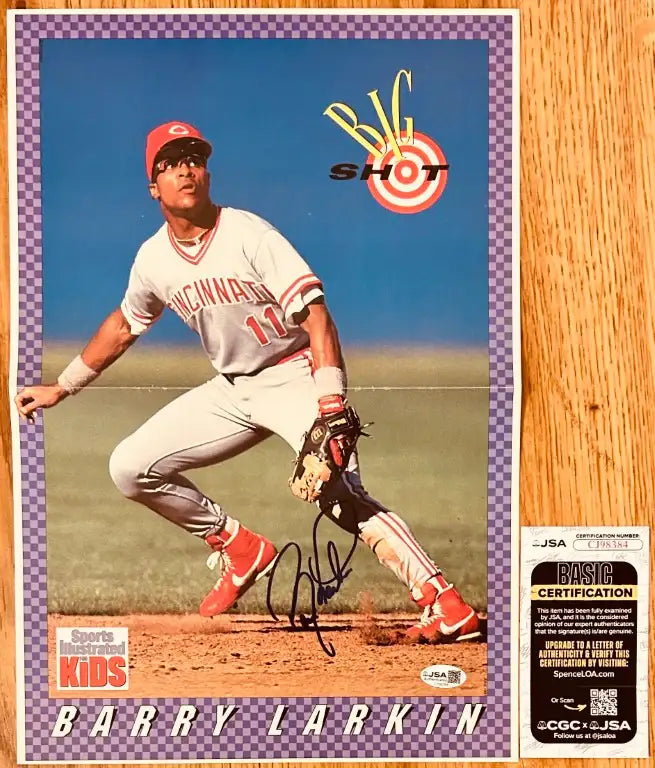 Barry Larkin signed Cincinnati Reds SI for Kids mini poster JSA - AutographsForSale.com