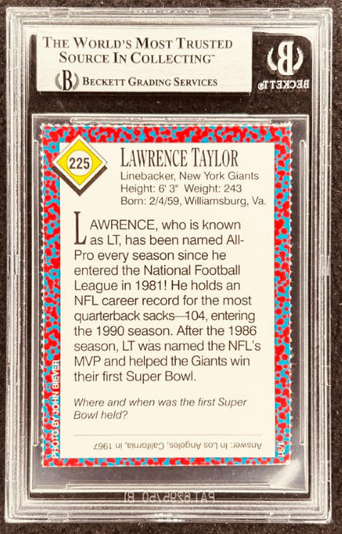 Lawrence Taylor signed Giants 1991 SI for Kids card BAS (back)