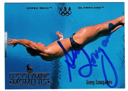 Greg Louganis signed 1996 Upper Deck USA Olympic Moments diving card - AutographsForSale.com