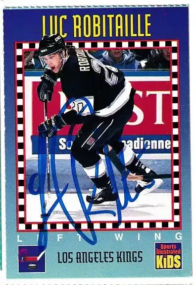 Luc Robitaille autographed SI for Kids card - left wing for the Los Angeles Kings, signed in blue Sharpie