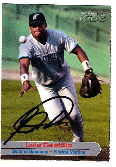 Luis Castillo autographed SI for Kids card - second baseman for the Florida Marlins, signed in blue Sharpie