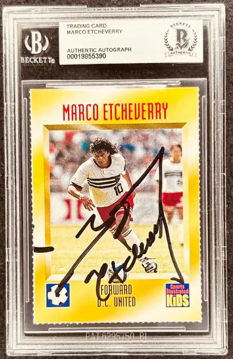 Marco Etcheverry autographed soccer trading card, D.C. United forward, Beckett authenticated