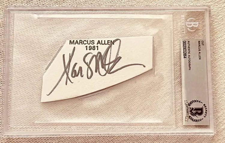 Marcus Allen 1981 signed cut autograph encased in Beckett authentic holder