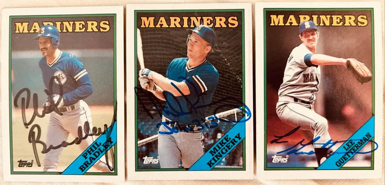 Phil Bradley Mike Kingery Lee Guetterman signed Mariners 1988 Topps cards - AutographsForSale.com