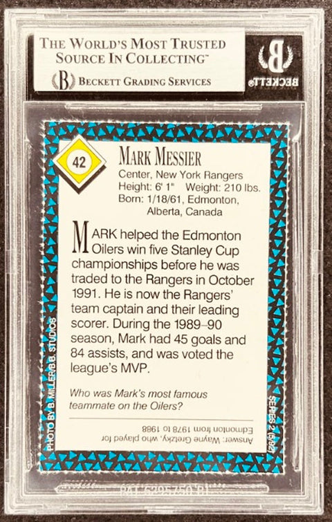 Mark Messier signed Rangers 1992 SI for Kids card BAS (back)