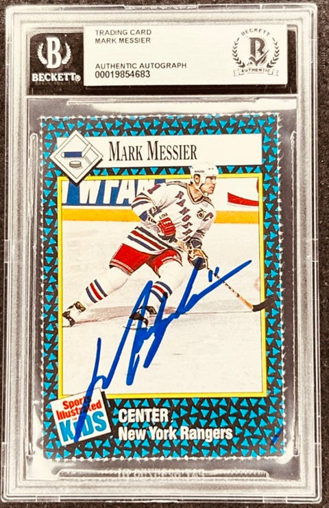 Mark Messier signed Rangers 1992 SI for Kids card BAS