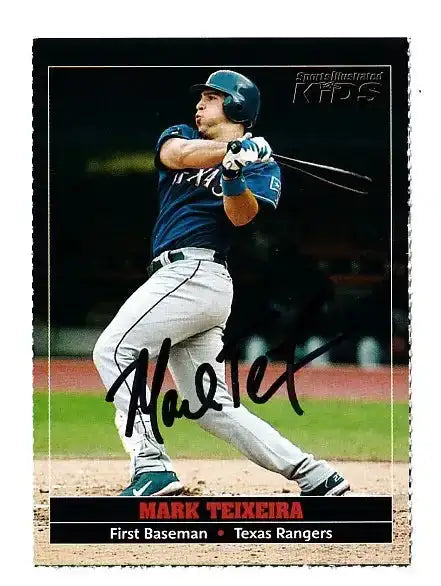 Mark Teixeira autographed SI for Kids card - first baseman for the Texas Rangers, signed in blue Sharpie