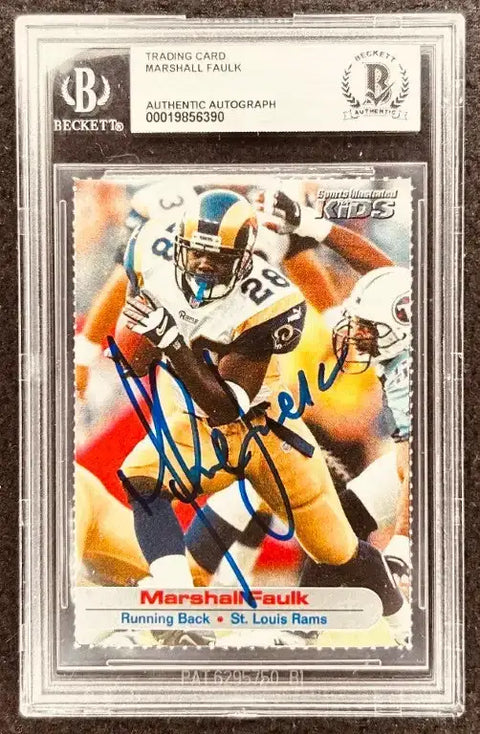 Marshall Faulk signed St Louis Rams 2001 SI for Kids card BAS slab - AutographsForSale.com