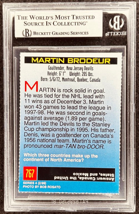 Martin Brodeur signed Devils 1999 SI for Kids card BAS (back)