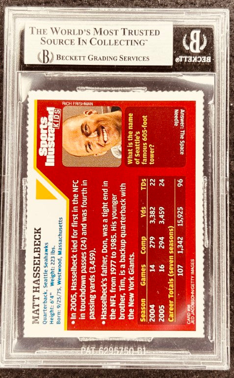 Matt Hasselbeck signed Seahawks 2006 SI for Kids card BAS (back)