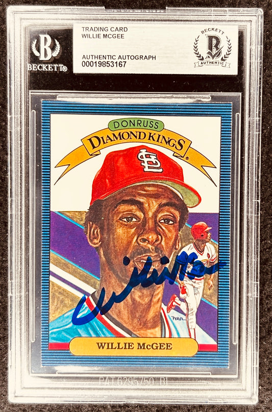 Willie McGee autographed Donruss Diamond Kings baseball card, Beckett authenticated, MLB memorabilia
