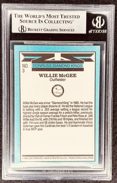 Willie McGee 1985 Donruss Diamond Kings baseball card, graded by Beckett, St. Louis Cardinals outfielder