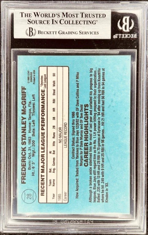 Fred McGriff autographed Blue Jays 1986 Donruss Rated Rookie Card BAS - AutographsForSale.com