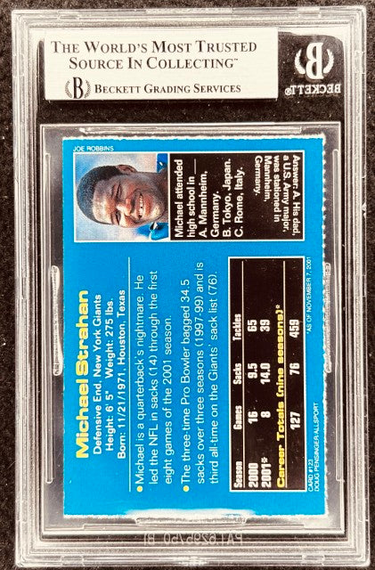 Michael Strahan signed Giants 2001 SI for Kids card BAS (back)