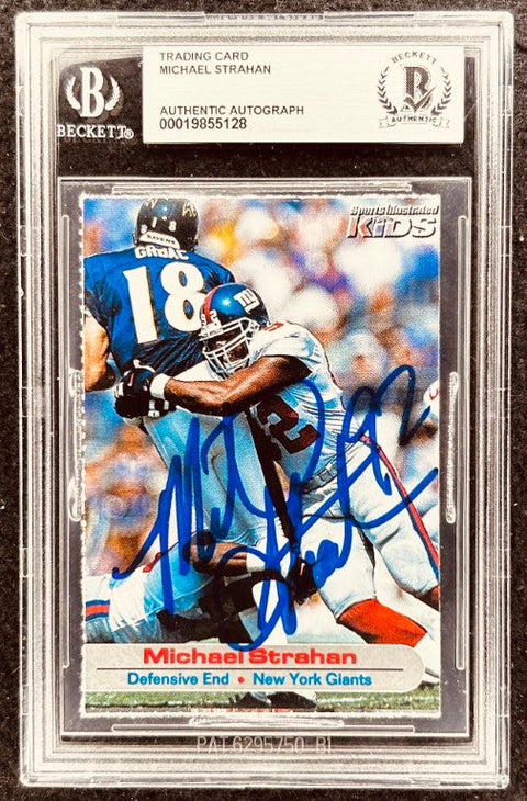 Michael Strahan signed Giants 2001 SI for Kids card BAS