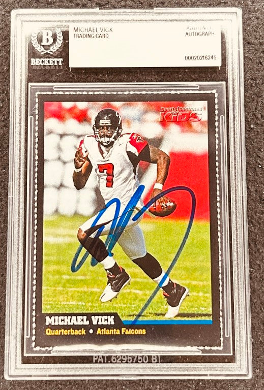 Michael Vick autographed Atlanta Falcons trading card, Beckett authenticated, Sports Illustrated Kids
