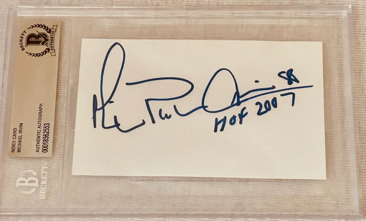 Michael Irvin autographed 3x5 index card BAS slabbed Dallas Cowboys - AutographsForSale.com