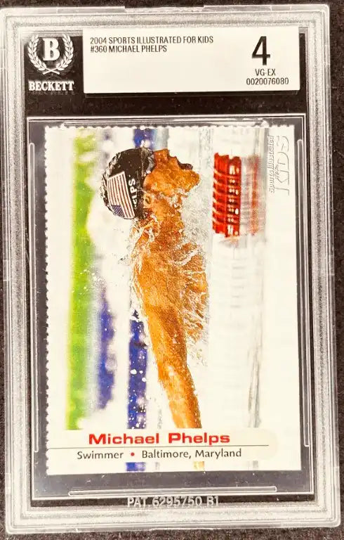 2004 Sports Illustrated for Kids #360 Michael Phelps swimmer card, Beckett graded VG-EX 4