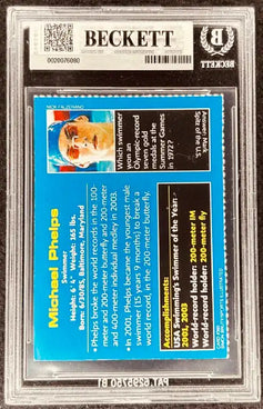 Michael Phelps autographed trading card, Beckett authenticated, Olympic swimmer memorabilia