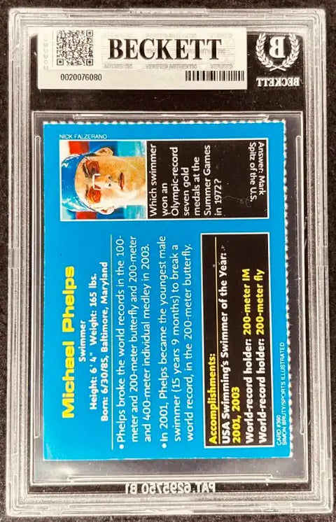 Michael Phelps autographed trading card, Beckett authenticated, Olympic swimmer memorabilia