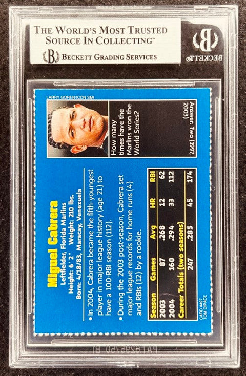 Miguel Cabrera signed Marlins 2005 SI for Kids card BAS (back)