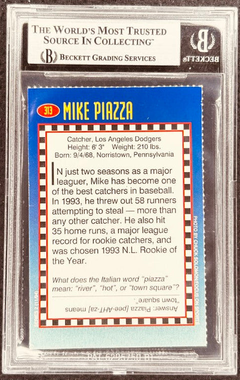 Mike Piazza signed Dodgers 1994 SI for Kids card BAS (back)