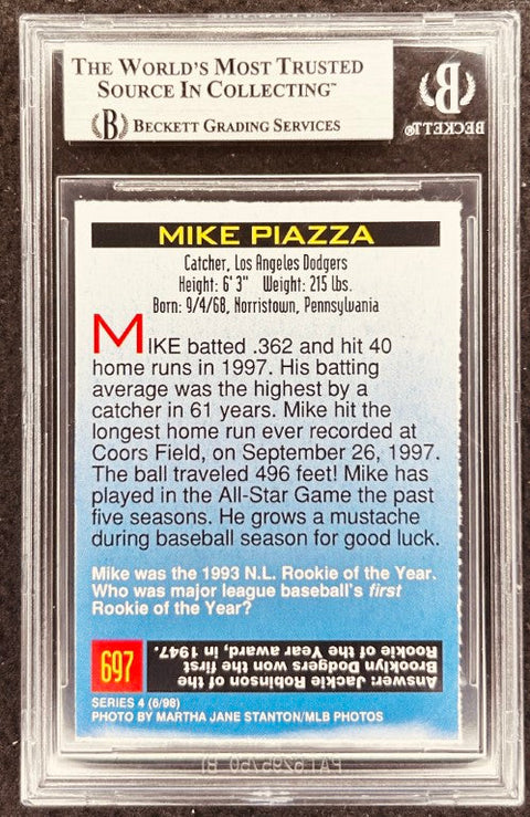 Mike Piazza signed Dodgers 1998 SI for Kids card BAS (back)