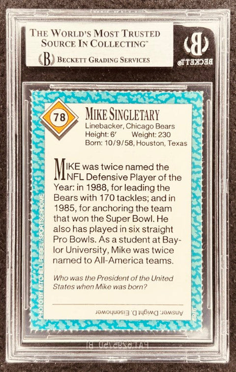 Mike Singletary signed Bears 1989 SI for Kids card BAS (back)