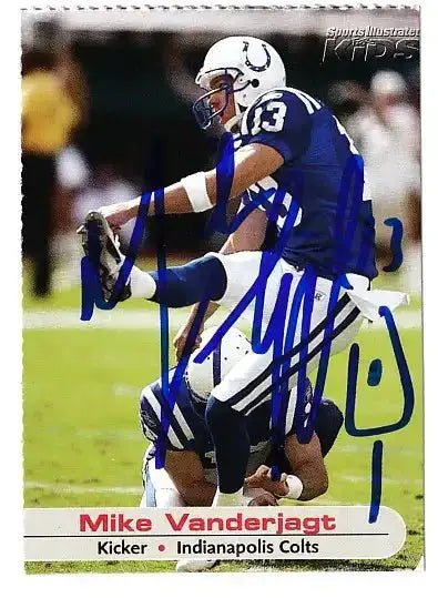 Mike Vanderjagt autographed SI for Kids card - kicker for the Indianapolis Colts, signed in blue Sharpie